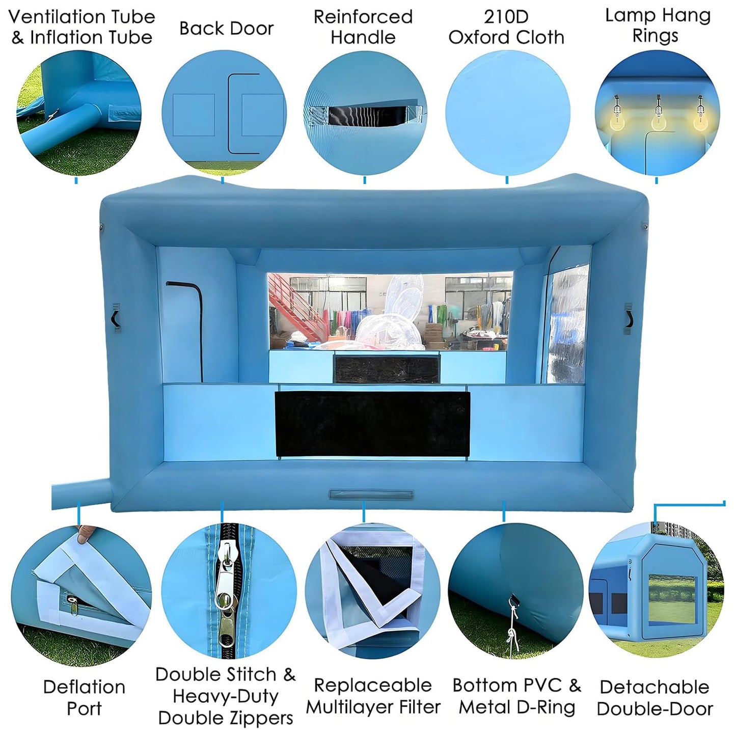 COIIOI 13x10x9FT Inflatable Paint Booth, Spray Paint Tent with 750W Blowers and Air Filter System, Blow up Paint Booth for DIY, Auto Refinish, Mobile Detailing,Motorcycle Garage