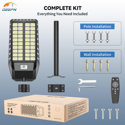 Deepn Solar Street Lights Outdoor, 10000W Bright Security Lights for Yard, Motion Sensor Flood Lights with IP67 Waterproof, Dusk to Dawn Commercial Street Lights for Parking Lot, Garage, Patio, 2 Pack