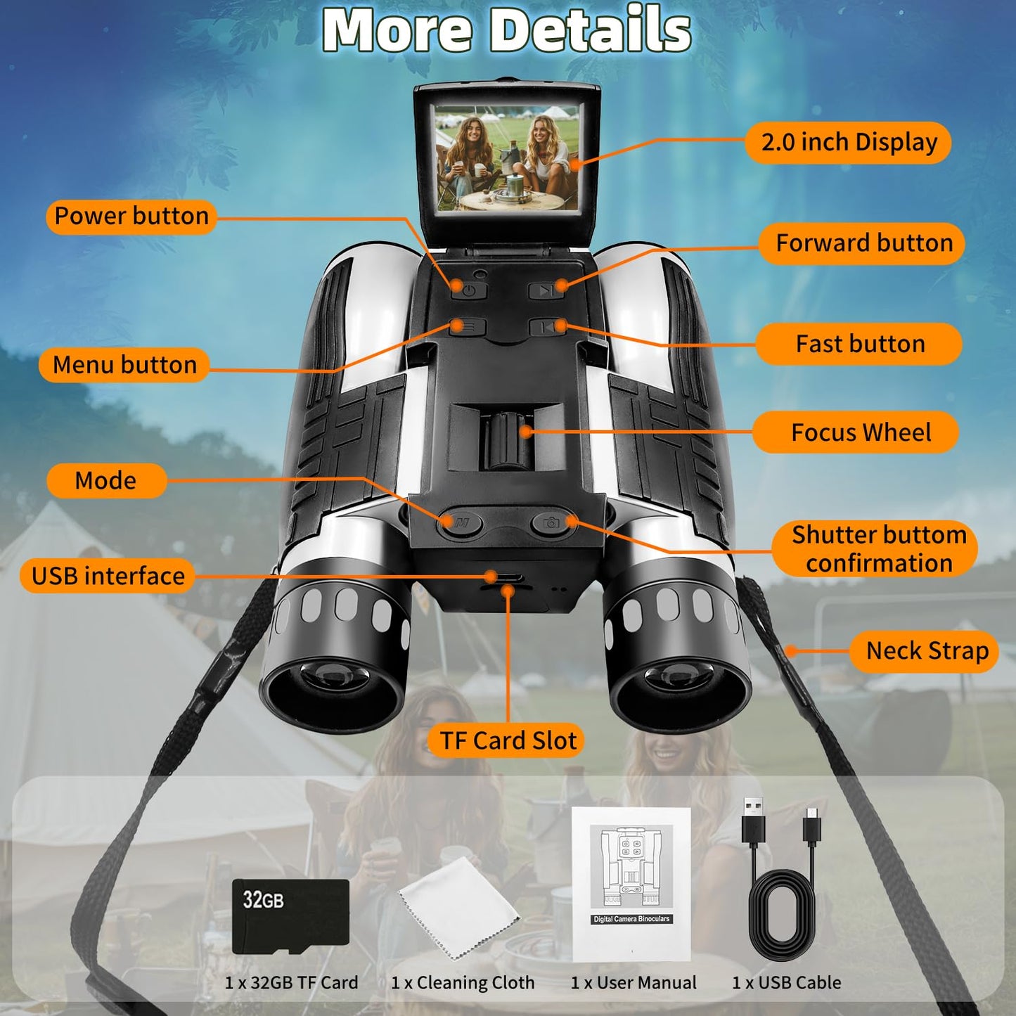 12x32 Binoculars for Adults, Digital Binoculars with Camera 48MP Photo 2.5K Video 2.4" LCD Display Screen with 32GB Micro SD Card for Bird Watching Hunting Football Concerts Theatre