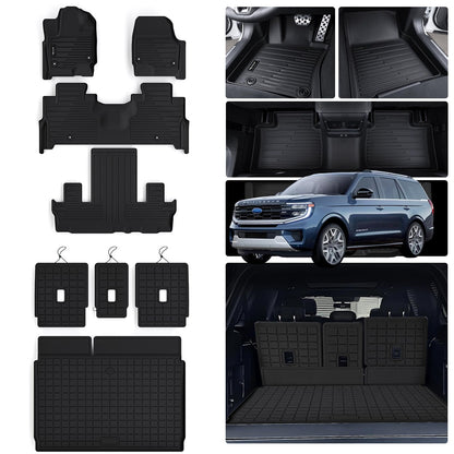 AltraVos Floor Mats for 2025 Ford Expedition MAX 7 Seats, 2nd Row Bench Seat Floor Liner & Cargo Mat with Baskrest Mat Full Set of Car Mats for Expedition Max (7 Seats)