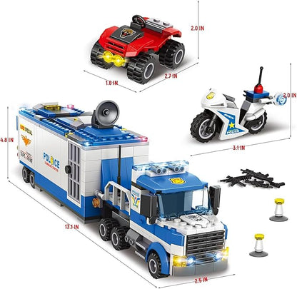 City Police Mobile Command Center Truck Building Blocks Kit Toys Police Vehicles Series Prison Break Jail Set with Action Cop Motorbike ATV Arms Play Set for Boys and Kids Age 5+ (483 Pieces)