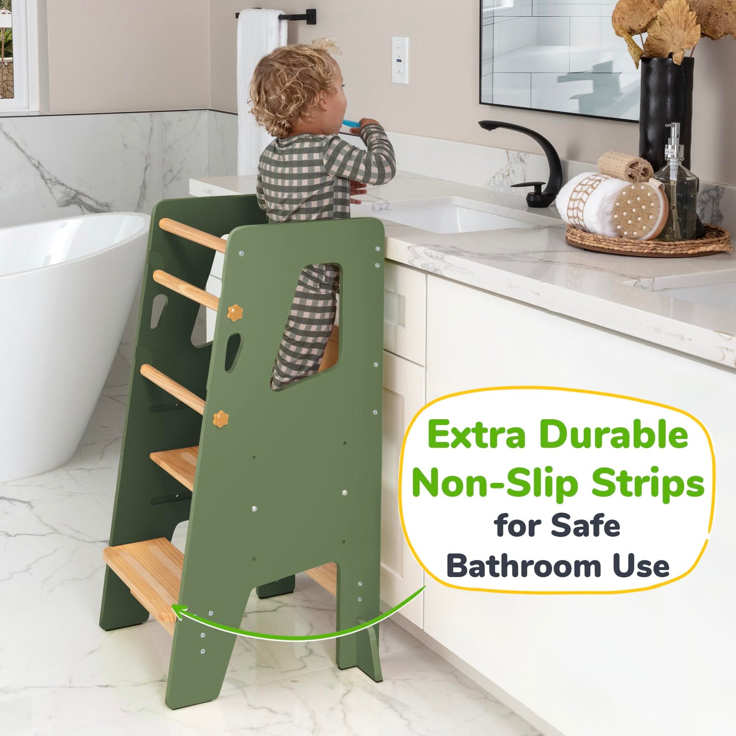 OCODILE Toddler Standing Tower - Adjustable Height Toddler Kitchen Stool Helper - Ideal Kids Kitchen Step Stool for Learning New Skills - Extra Secure with Safety Feet - Green