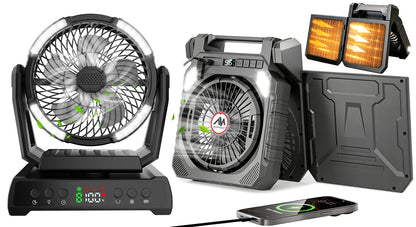 AYAMAYA 2 Pack Camping Fans, 26000mAh Solar Fan with LED Lantern with 180° Oscillation, 4 Speed, 40000mAh Rechargeable Fan for Camping