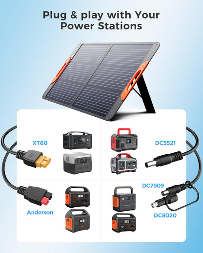 ZOUPW 100W Portable Solar Panel with 5-in-1 Cable,23.5% Efficiency Mono Foldable Solar Charger for Jackery 300/Ecoflow River/Anker/Bluetti,IP67 Waterproof for Camping RV Off-Grid Emergency Power