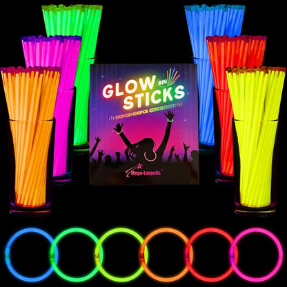 Mega-L 200 Pcs Glow Sticks Bulk Party Pack, Glow in the Dark Party Supplies, 8" Ultra Bright Glow Necklaces and Bracelets with Connectors for Neon Glow Birthday Pool Party, New Years Eve Party Favors