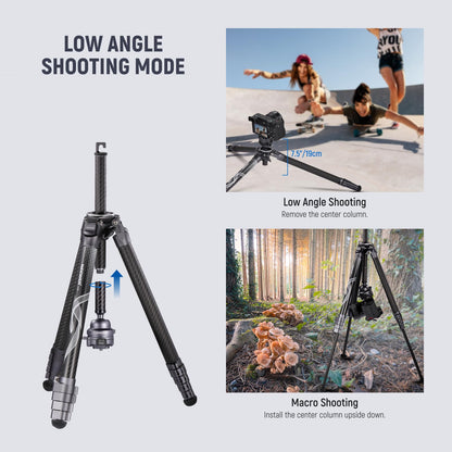 NEEWER LITETRIP LT32 Camera Travel Tripod, Carbon Fiber Portable Stand, Ball Head Detachable Center Axis Flip Buckle Cleaning Cloth Arca QR Plate Compatible with PD (Former TP62)