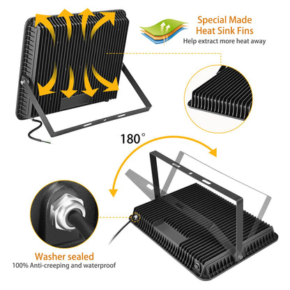 XYCN 2 Pack 300W Warm White LED Flood Light,No Plug,3000K 42500LM Outside Flood Light,Super Bright Outdoor Security Lights, IP66 Waterproof Floodlight for Yard,Playground,Garage, Garden, Lawn