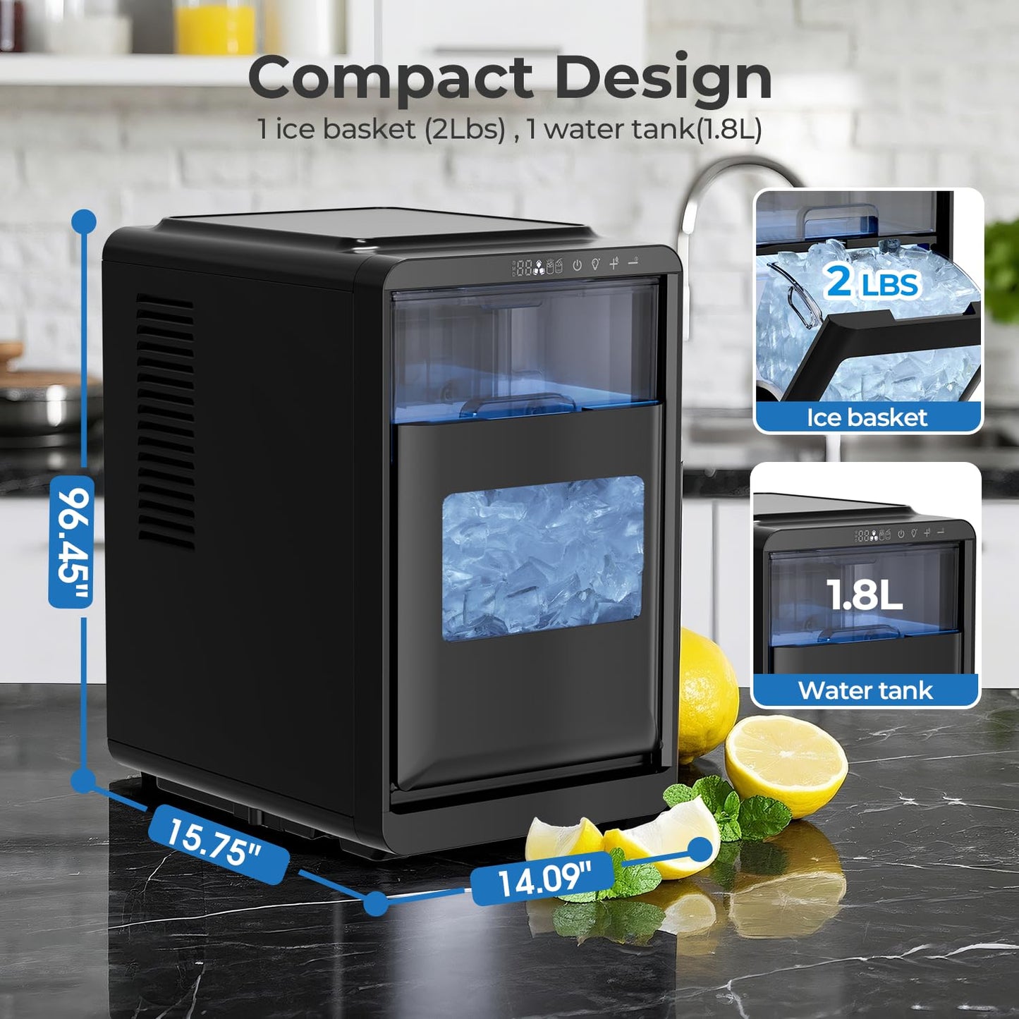 Kismile Crescent-Shaped Ice Maker Countertop, 16pcs in 10-15 Mins 26.5LB/Day, Self-Cleaning Portable Ice Machine with LED Display, Fast Ice Making for Seafood/Home/Office/Bar
