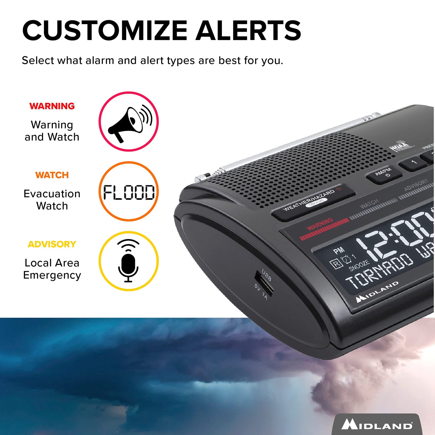Midland Deluxe Home and Travel Emergency Radio - NOAA Weather Alert Scanner, Flashlight, Alarm Clock and AM/FM
