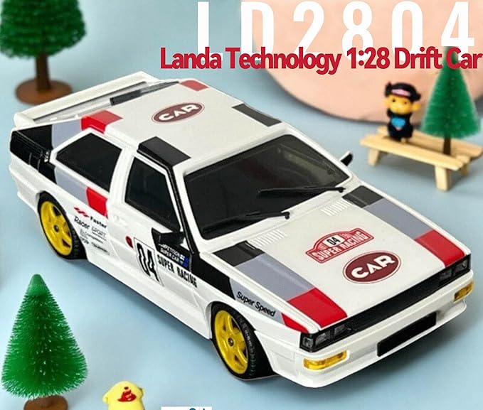 LDRC 2804PRO 1/28 Mini RC Drift Car GTR 2.4GHz 4WD RTR with Gyro and 4PCS Drift Tires Racing Radio Control Cars (White)