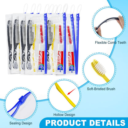 Xuezoioy Personal Hygiene Kit Bulk Pack of 100,Yellow Disposable Toothbrushes with Toothpaste Floss Comb Cover and Hotel Vanity Set Basic Travel Toiletry Kit Supplies for Homeless,Charity,Guests