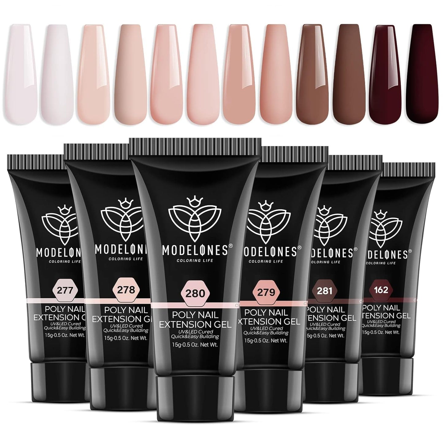 modelones Poly Gel Nail Kit 6 Colors with 8 W Nail Lamp Extension Gel Kit Jelly Milky White Pink Nude Complete Tools Beginner Thickening Solutions DIY at Home for Women