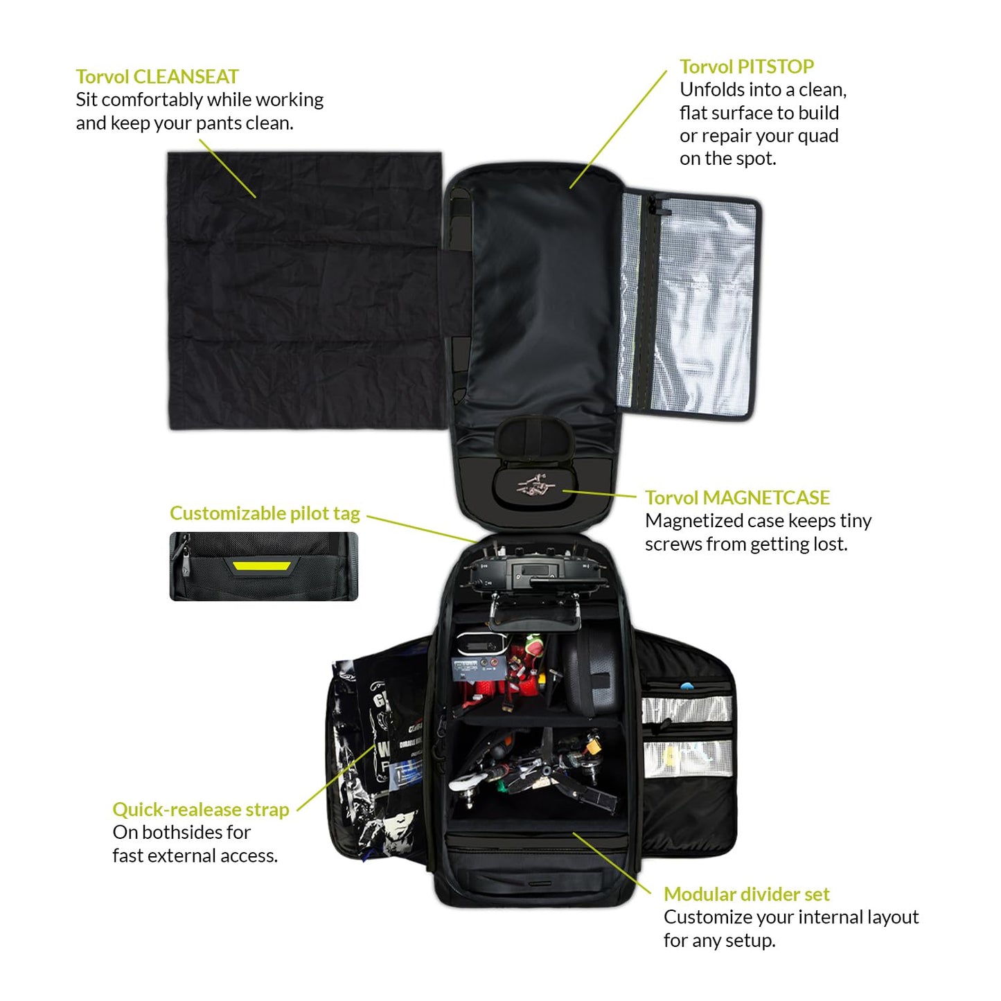 Torvol Quad PITSTOP Backpack Pro Stealth Edition – FPV Drone Backpack for 4 Quads + Gear, Compatible with DJI Mini 3, DJI Mini 4 Pro, Avata, Mavic, Goggles, Laptop, Black, With Rain Cover, 30L
