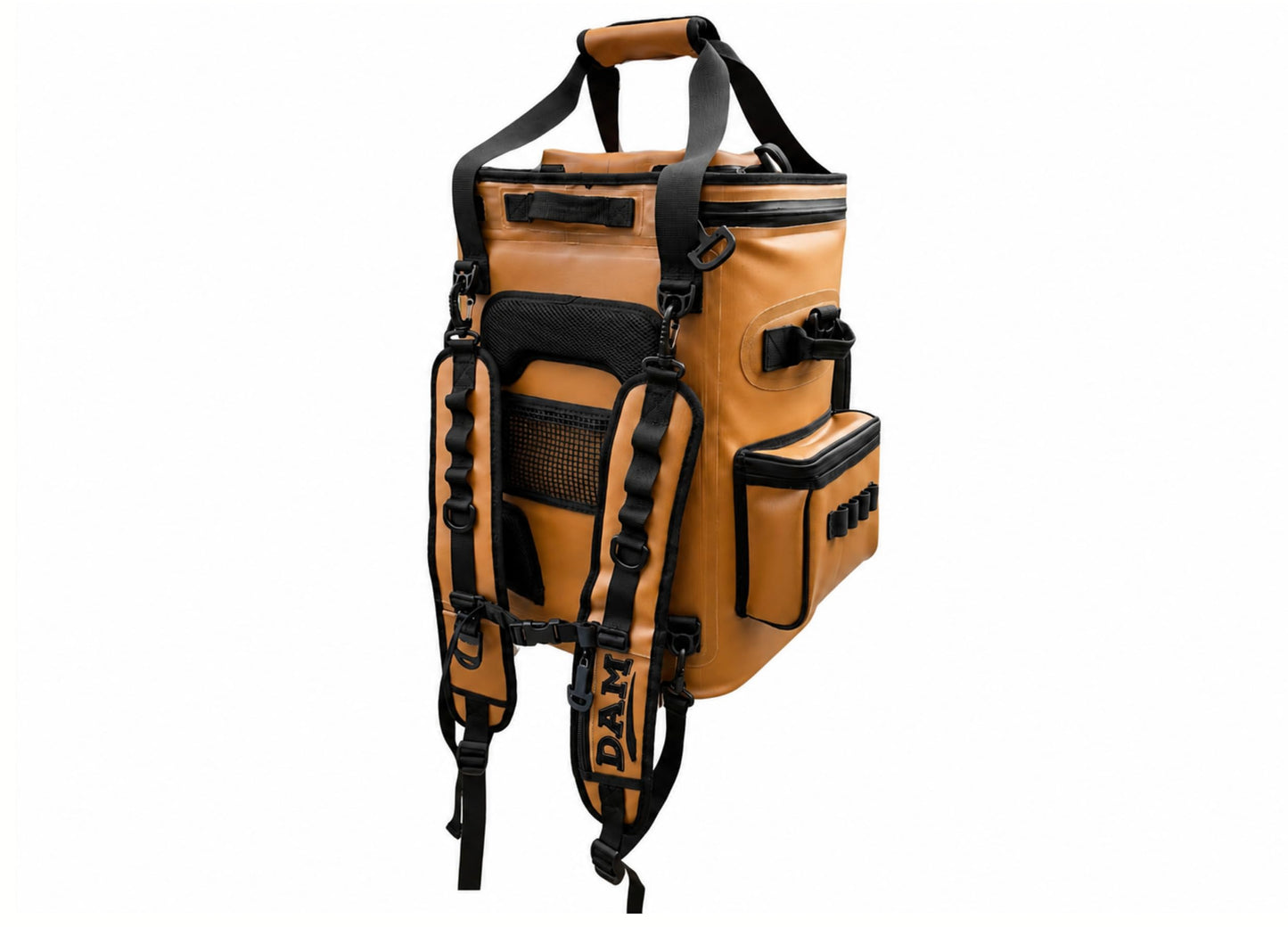 DAM Coolers SOFTCOOL 20 Soft Sided Cooler Backpack – Leakproof Insulated Cooler Bag, 22 Can / 26L Portable Ice Chest with Quick-Access Hatch for Beach, Camping, Fishing & Travel (Sudan Tan)