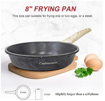 Caannasweis Nonstick Granite Frying Pan Skillet, Non Stick Omelette Frying Pans, Omelet Egg Pan, Stone Cookware Chef's Pan, Induction Compatible, PFOA Free (Gray, 8 Inch)