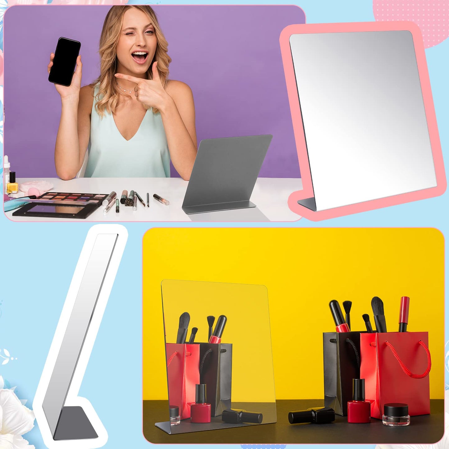 Amyhill 24 Pcs Counter Top Mirror Freestanding Table Desk Mirror Self Portrait Single Sided Acrylic Glass for Tabletop Desk Counter Bedroom Office Bathroom Home Dorm (8.5 x 9 Inch)