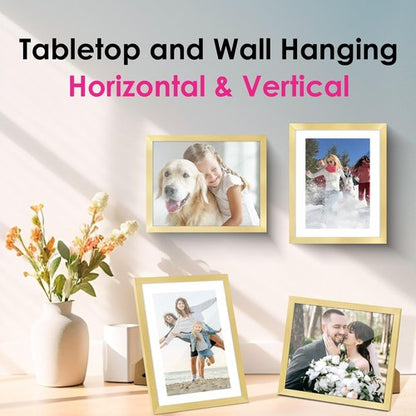 FIXSMITH 8x10 Picture Frame Set of 2 - Gold Collage Frames for Tabletop or Wall Display | HD Plexiglass