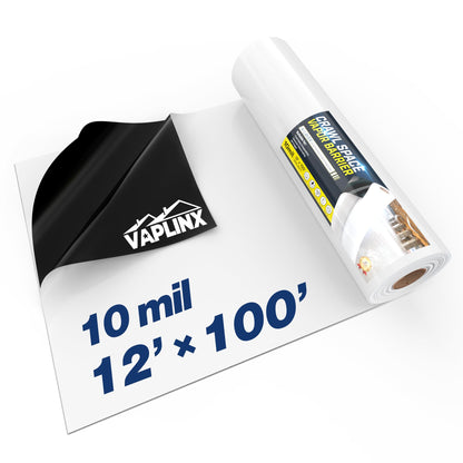 Crawl Space Vapor Barrier - 10 Mil Vapor Barrier - (12' x 100'), Tear Resistant, Heavy Duty Vapor Barrier Plastic, Drop Cloth Moisture Barrier Plastic Sheeting Covering for Crawlspace Encapsulation