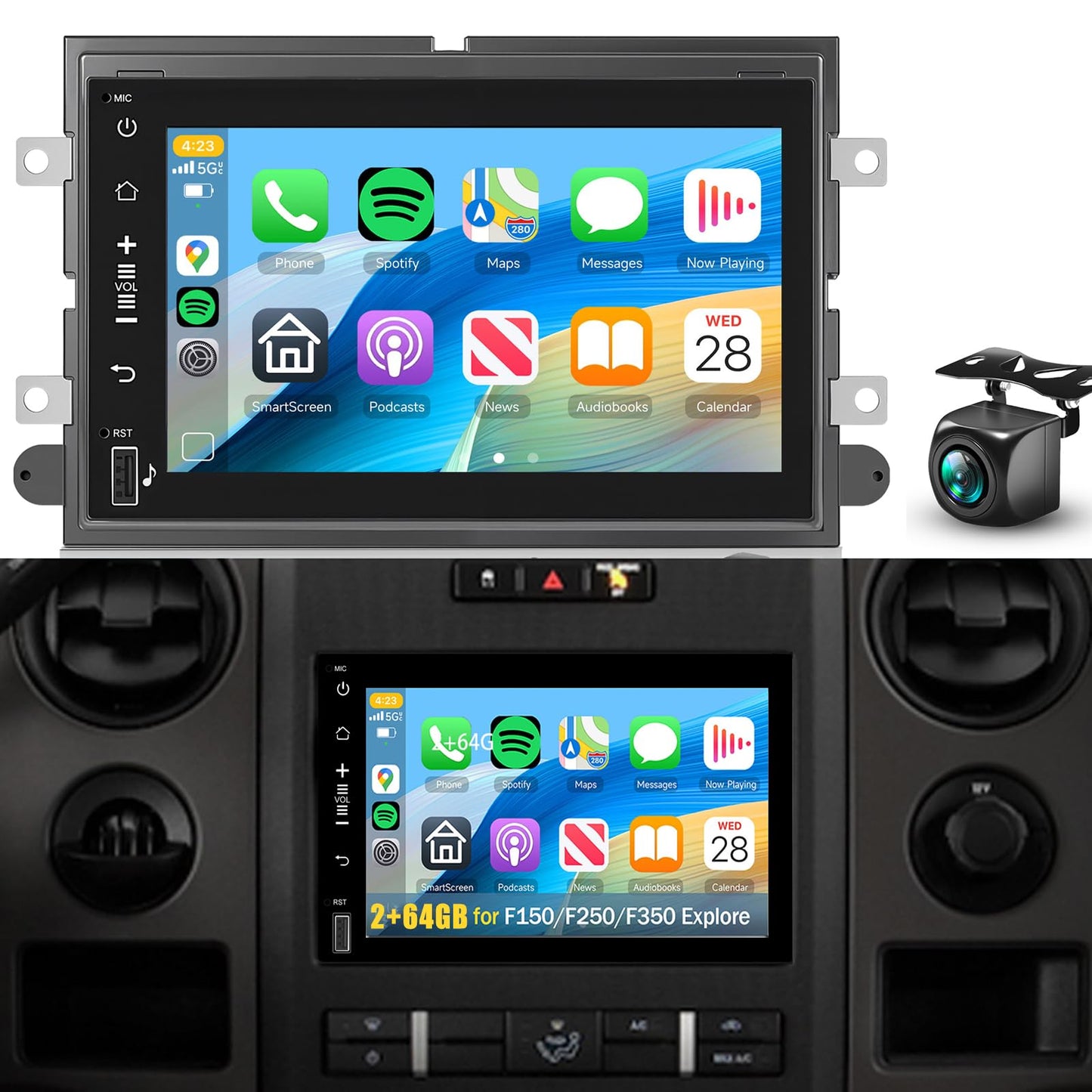 Car Stereo for Ford F-150 F150,F250,F350, Escape,Fusion,Explorer,Focus,Edge,Taurus,[2+64G] Wireless Carplay/Android Auto,Android Car Radio 7" IPS GPS WiFi Bluetooth FM Mirror Link SWC Backup Camera