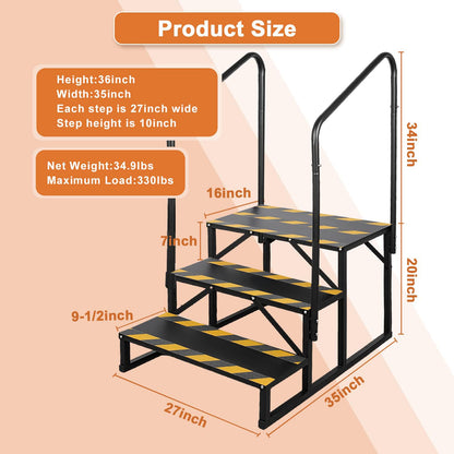 Kinchoix 3 Step RV Stairs, Hot Tub Steps, Outdoor Spa Step Ladder with Double Handrail,Portable Economy 5th Wheel Stair for Travel Trailer, Motor Home, Camper and Porch with Non-Skid Tapes
