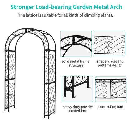 Flohover 48.8" W x 83.8" H Garden Arch, Black Sturdy Metal Iron Arbor, Courtyard Cast Trellis for Various Climbing Plant, Outdoor European-Style Archway Wedding Ceremony Party