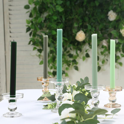 Efavormart 5 Pack 9" Mixed Sage Green Ribbed Unscented Taper Candles, Textured Ribbon Wax with Cotton Wick for Modern Centerpieces and Home Decor