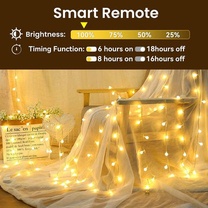 Dailyart Globe String Lights, 200Led 75FT Waterproof Fairy Lights Plug in 8 Modes with Remote Control, Brightness Adjustable &Timing String Lights Indoor Outdoor, Fairy Lights for Bedroom, Warm White