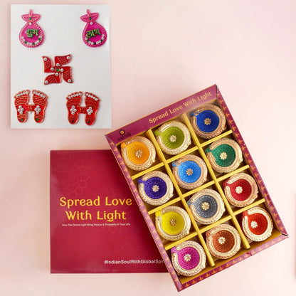 CRAFTSMAN Set of 12 Multicolored Clay Diyas | Handcrafted Terracotta Lamps for Diwali | Model DIYA001