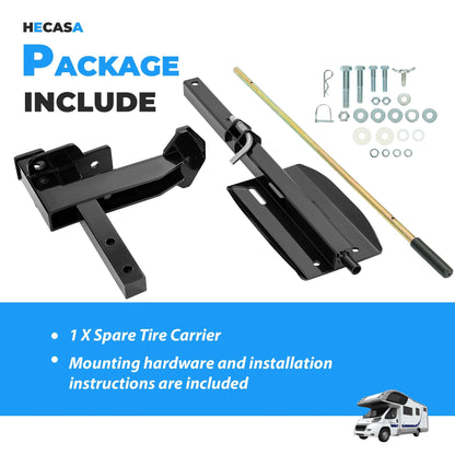 HECASA RV Spare Tire Mount Carrier Fit for 16" 16.5" 19.5" 22.5" 24" RV Wheels 2" Receiver Mount, 10,000 Pounds Capacity, 400 Pounds Tongue Weight Steel Powder Coated Black