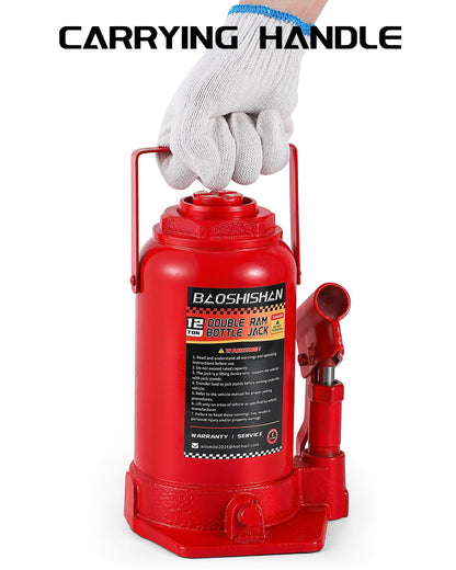 BAOSHISHAN Double Ram Bottle Jack Portable Hydraulic Bottle Jack (12 Ton Without Case)