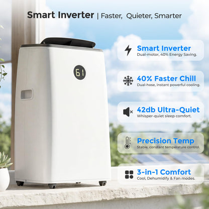 AGTANA 14000 BTU Inverter Portable Air Conditioners, Dual Hose Portable AC for Large Room up to 700 sq. ft, 3-in-1 Self-Evaporating AC Units with Fan & Dehumidifier, Quiet Sleep Mode(42dB), Auto Swing