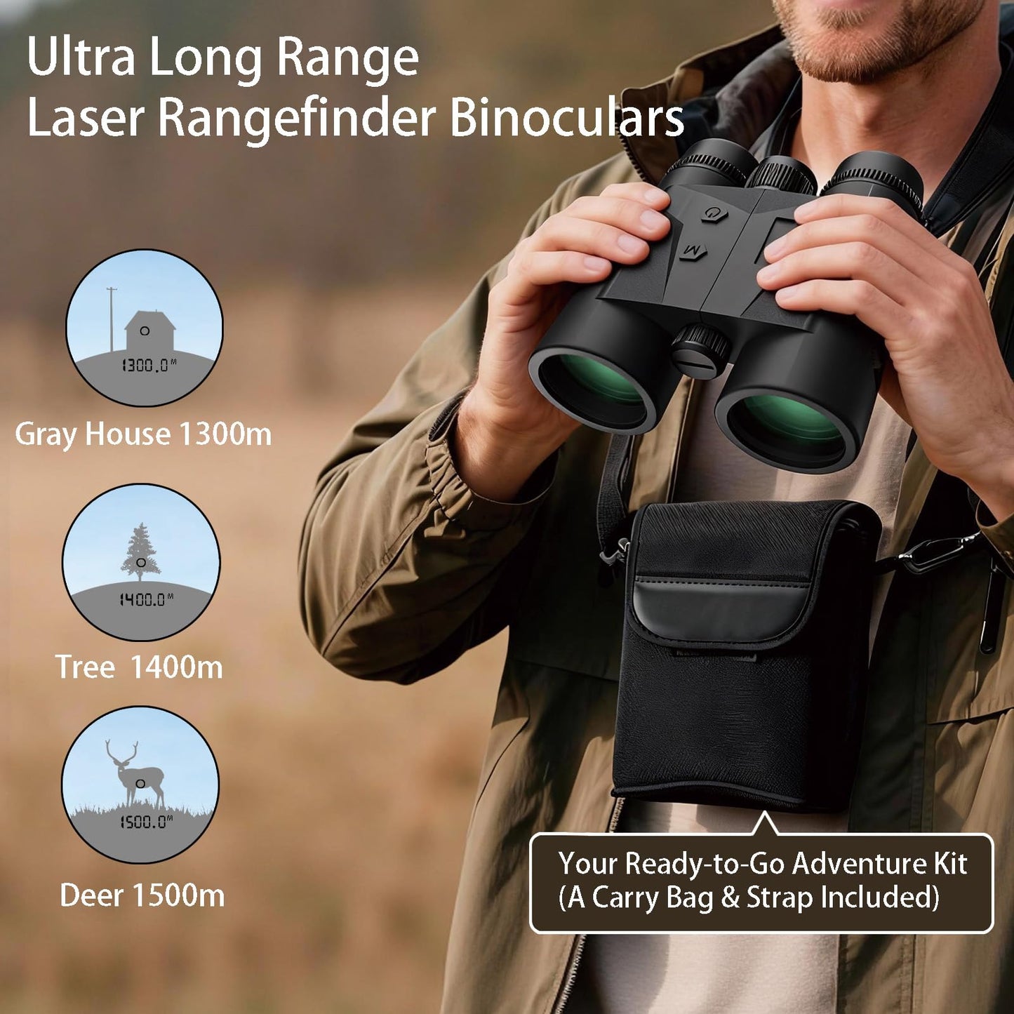 Gravoptics Rangefinder Binoculars for Hunting, 1968 Yard Long Range Laser Rangefinding 10x42mm HD, Fast 0.15s IP65 Waterproof ±0.5m Accuracy Compact Range Finder for Hiking, Golf, Outdoor Adventures