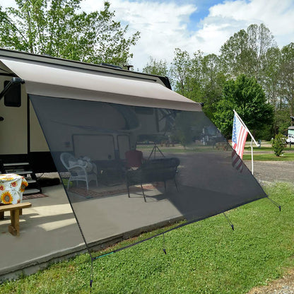 Leaveshade RV Awning Sunshade Screen 10' X 14' 3'' (Fit for 15' Awning) Mesh Sun Shade Screen Motorhome Camping Trailer Shadescreen Sunscreen UV Sunblocker - 3 Year Warranty (Black)