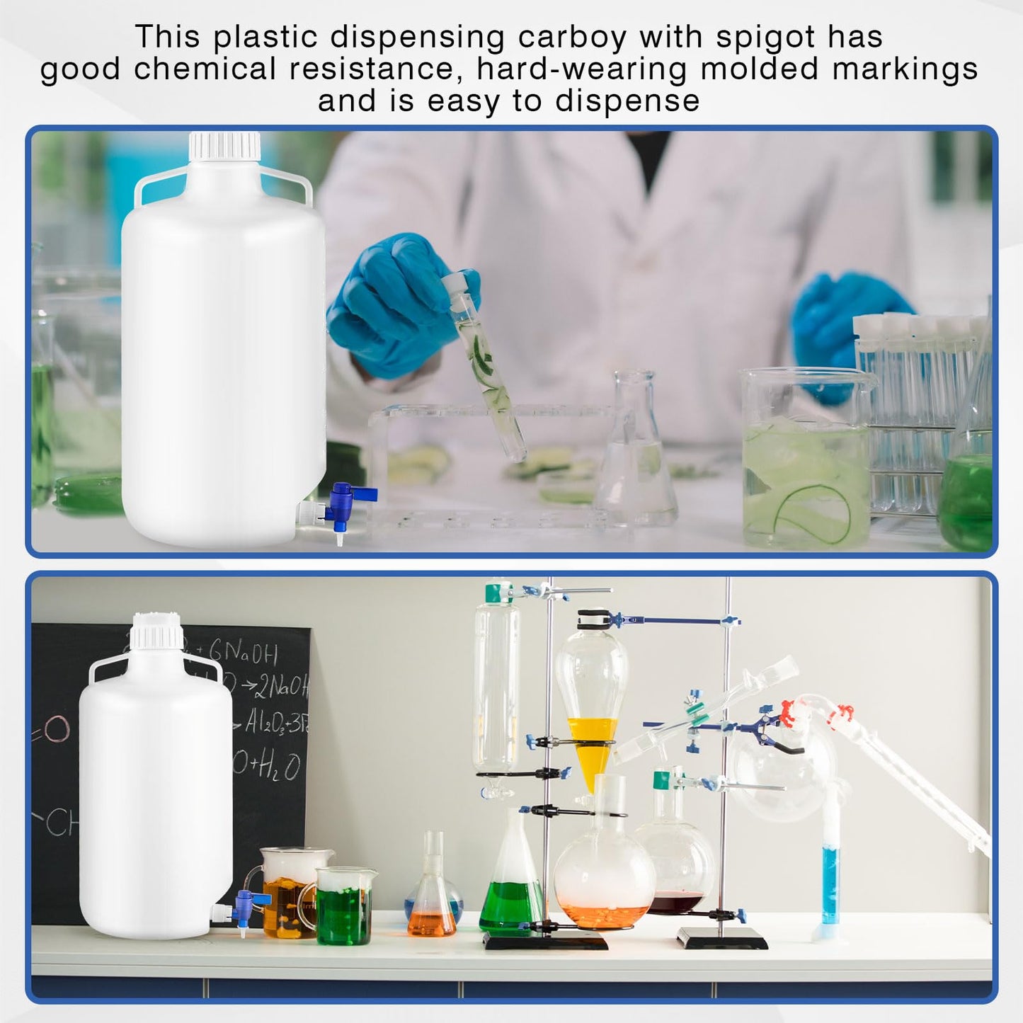 Maxdot 2 Pcs 5.3 Gallon Plastic Dispenser Carboy with Spigot Leak-Proof, Durable Hdpe, Plastic 20l Reusable Liquid Storage Solution for Lab, Pharmaceutical, and Industrial Use