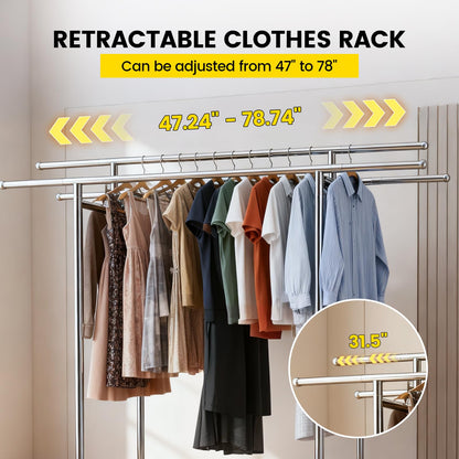 DEGEDUN Heavy Duty Clothes Rack Load 660LBS, Portable& Adjustable Clothes Rack with Wheels Garment Rack, Lockable Rolling Wheels, for Bedroom and Laundry Room