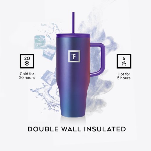 IRON °FLASK Co-Pilot Insulated Mug w/Straw & Flip Cap Lids - Cup Holder Bottle for Hot, Cold Drink - Leak-Proof - Water, Coffee Portable Travel Mug - Cobalt Blue, 32 Oz