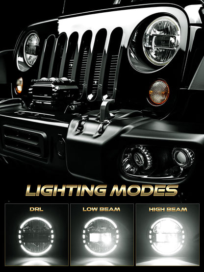 AUDEXEN 7 Inch LED Headlights for Jeep Wrangler JK JKU TJ LJ 1997–2018, 1200% Brighter Round Halo Headlamp, Hi/Lo Beam, Plug & Play Replacement for H6024, DOT Approved, Black
