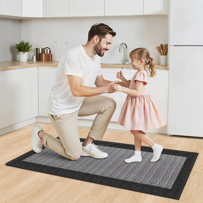 StepRite Kitchen Rugs, Kitchen Mats for Floor, 47"x20" Non-Slip Machine-Washable Kitchen Throw Rug, Absorbent Kitchen Runner Rugs Office, Kitchen Sink Standing Desk Mat, Kitchen Decor Carpet, Black