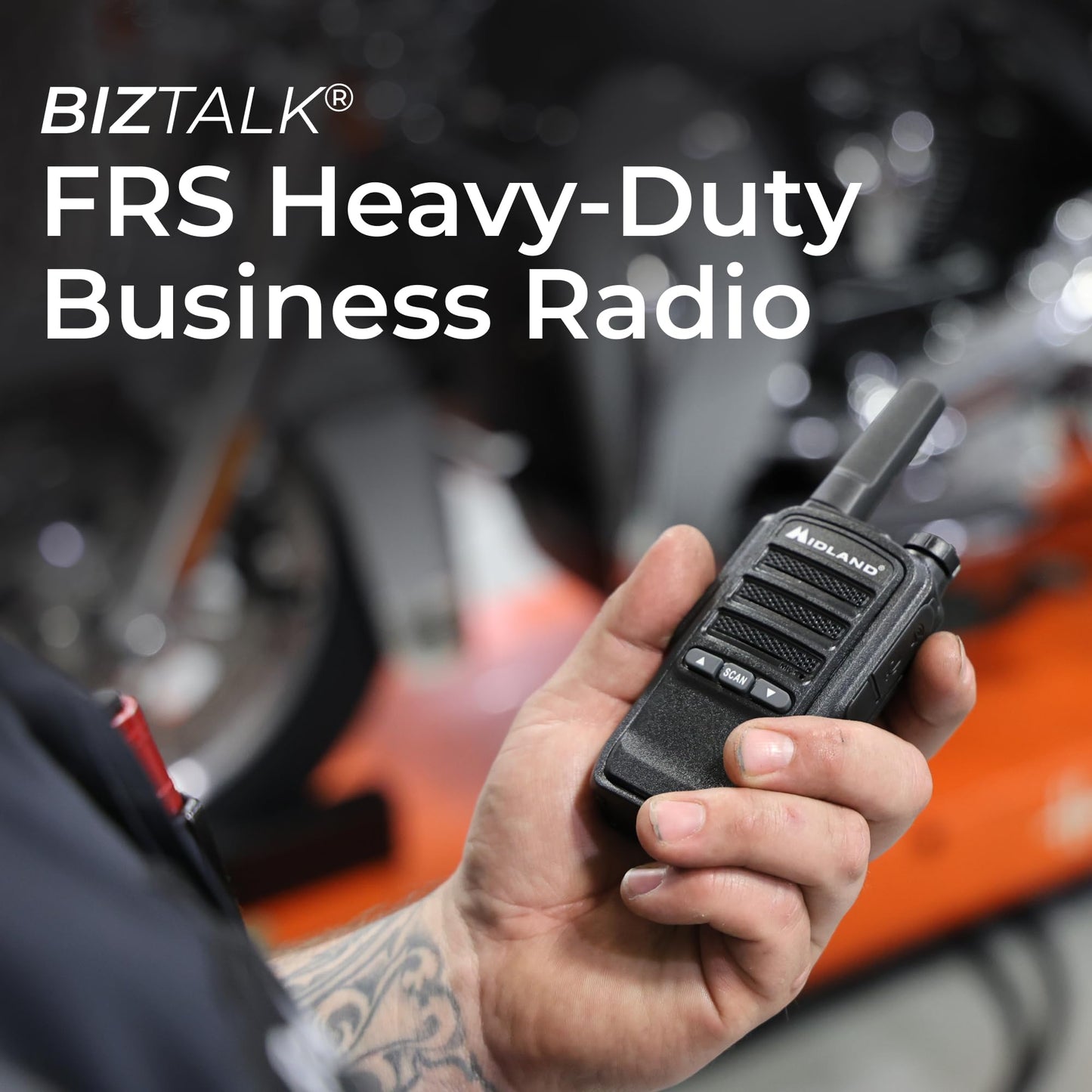Midland BR10 Heavy-Duty Business Walkie Talkies – 2-Watt Long Range Two-Way Radios, FRS License-Free, Rechargeable Battery, Portable Handhelds for Job Sites & Manufacturing (2-Pack)