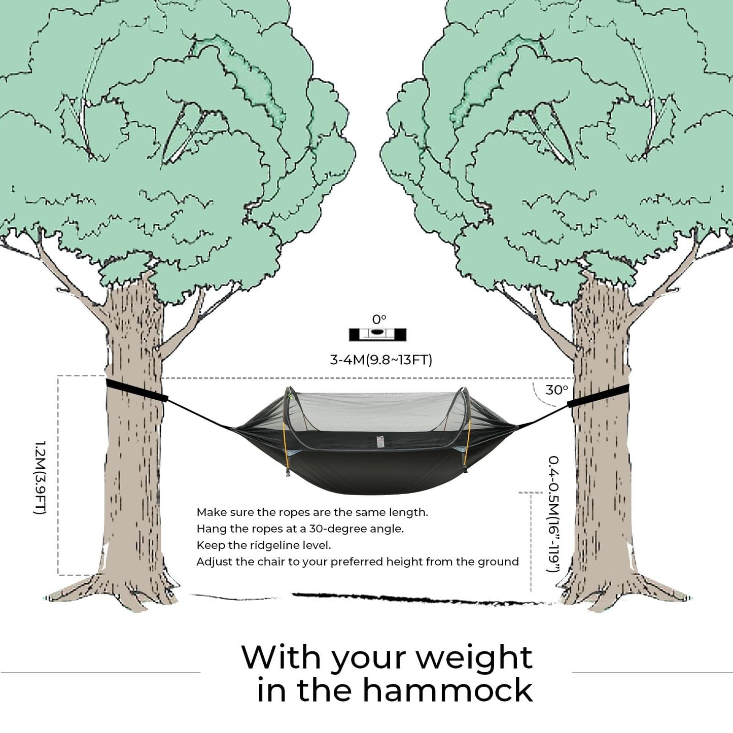 Rivenlo Camping Hammock Tent with Mosquito Net & RainFly, 3 in 1 Waterproof Portable Sleeping Hammock Bug Backpacker Lightweight Outdoor Gear Swing for Hiking Travel Patio Expedition(Dark Green)