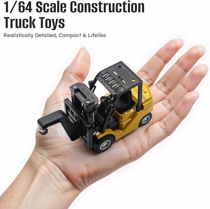 1/64 Mini RC Forklift Toy10 Channel 2 Mode Remote Control Forklift Truck with Rechargeable Battery 2 in 1 Transformable Lift Fork &amp Hook with Lights &amp Sounds Gift for Adults Kids Boys Girls