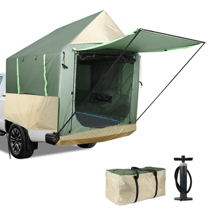Inflatable Truck Tent with Front Awning - PU3000mm Waterproof 2-Min Setup Easy Set up Pickup Truck Tent with Pump 2 persen turck Bed Tent for 5.5ft-8ft Pickup Outdoor Camping Tent