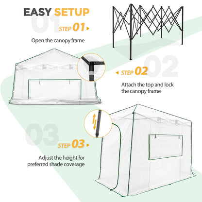 EAGLE PEAK 10x5 Portable Walk in Greenhouse, Pop Up Indoor Outdoor Greenhouse, Green House Kit with Zippered Roll-Up Doors and Windows, Lean-to Design, PE Cover, Clear/White