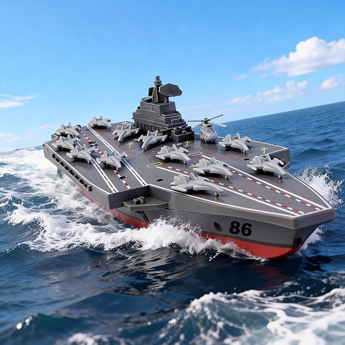 Remote Controlled Warship Battleship Aircraft Carrier 10km/h 4WD 2.4G RC Boat On Water Lakes Pools Exhibits Models for 14Y+ Beginners