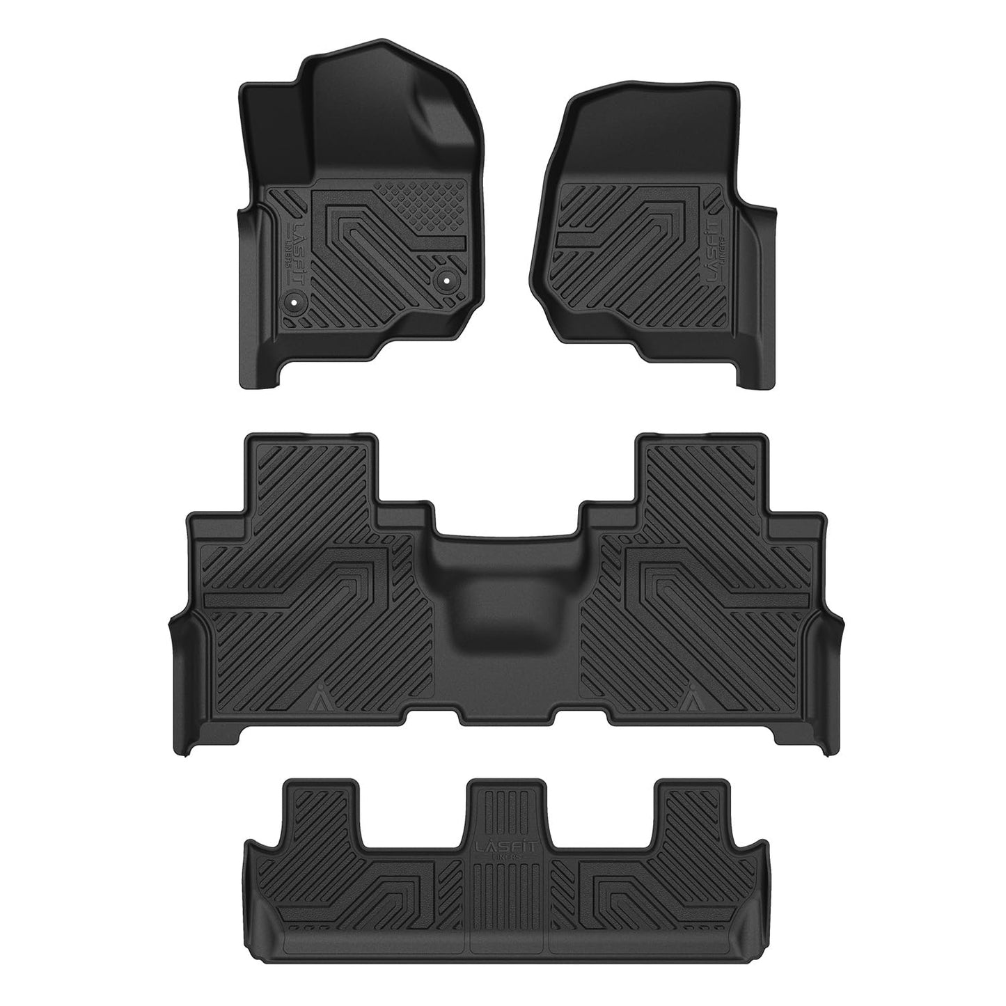 LASFIT Floor Mats for Ford Expedition | Expedition Max 8 Seater 2021 2022 2023 2024(Not Fit 7 Seats), All Weather TPE Protector Custom Fit for SUV Car Liners, 1st& 2nd& 3rd Row, Black 4pcs