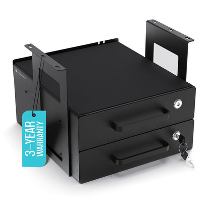 Under Desk Drawer Slide-Out – Lockable Metal Storage Drawers with Cable Management for Office & Home (Double, Bracketed)