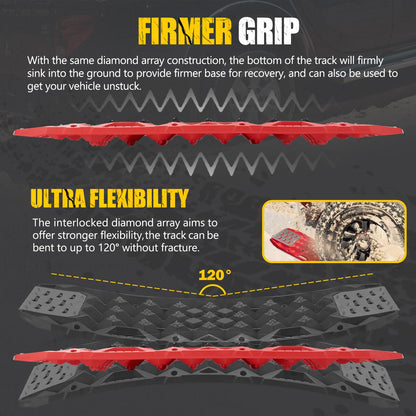 BUNKER INDUST Offroad Traction Board with Jack Base,Pair 47.24"L x 14"W Recovery Track Tire Traction Mat -Red Sand,Mud,Snow Ramps (Replaceable Dual Colors Teeth/Rugged Steel Plate) Gen 11th