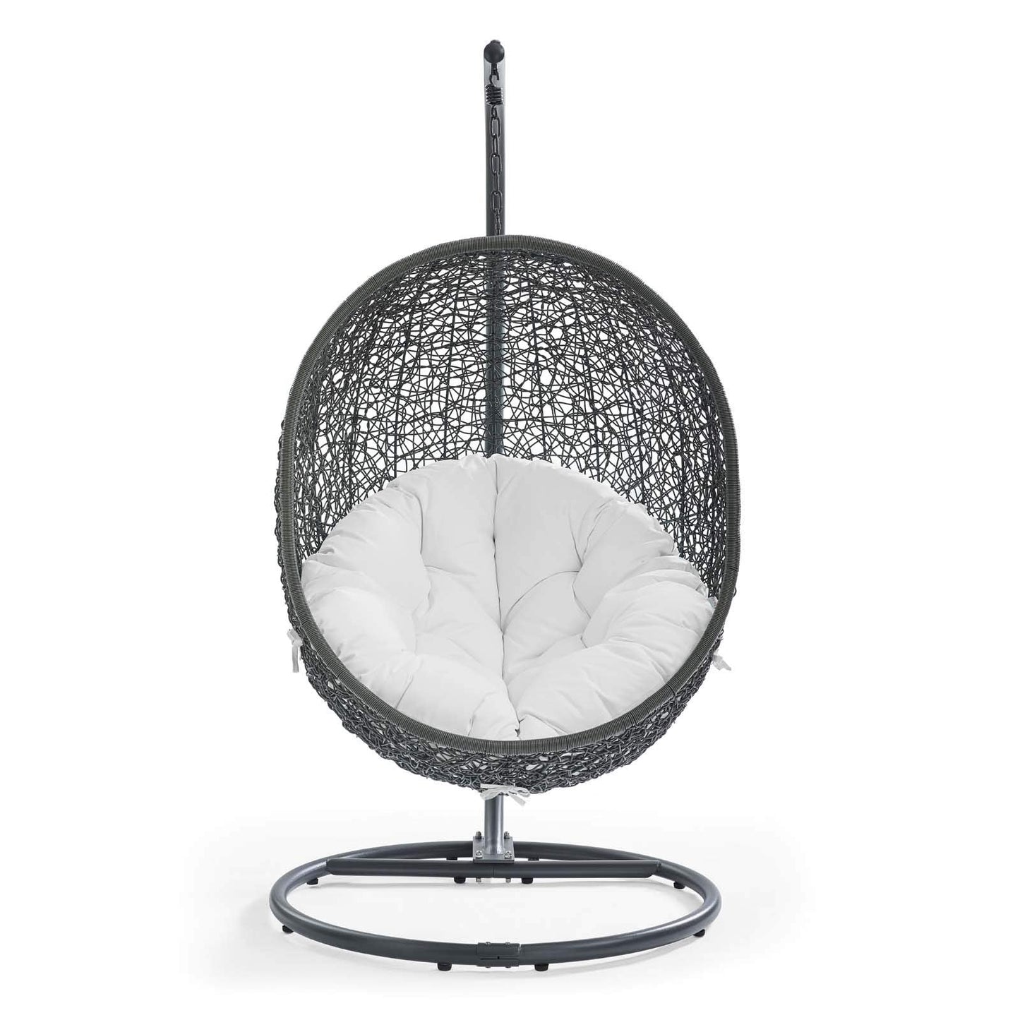 Modway Hide Wicker Rattan Outdoor Patio Porch Lounge Egg Swing Chair Set with Stand in Gray White