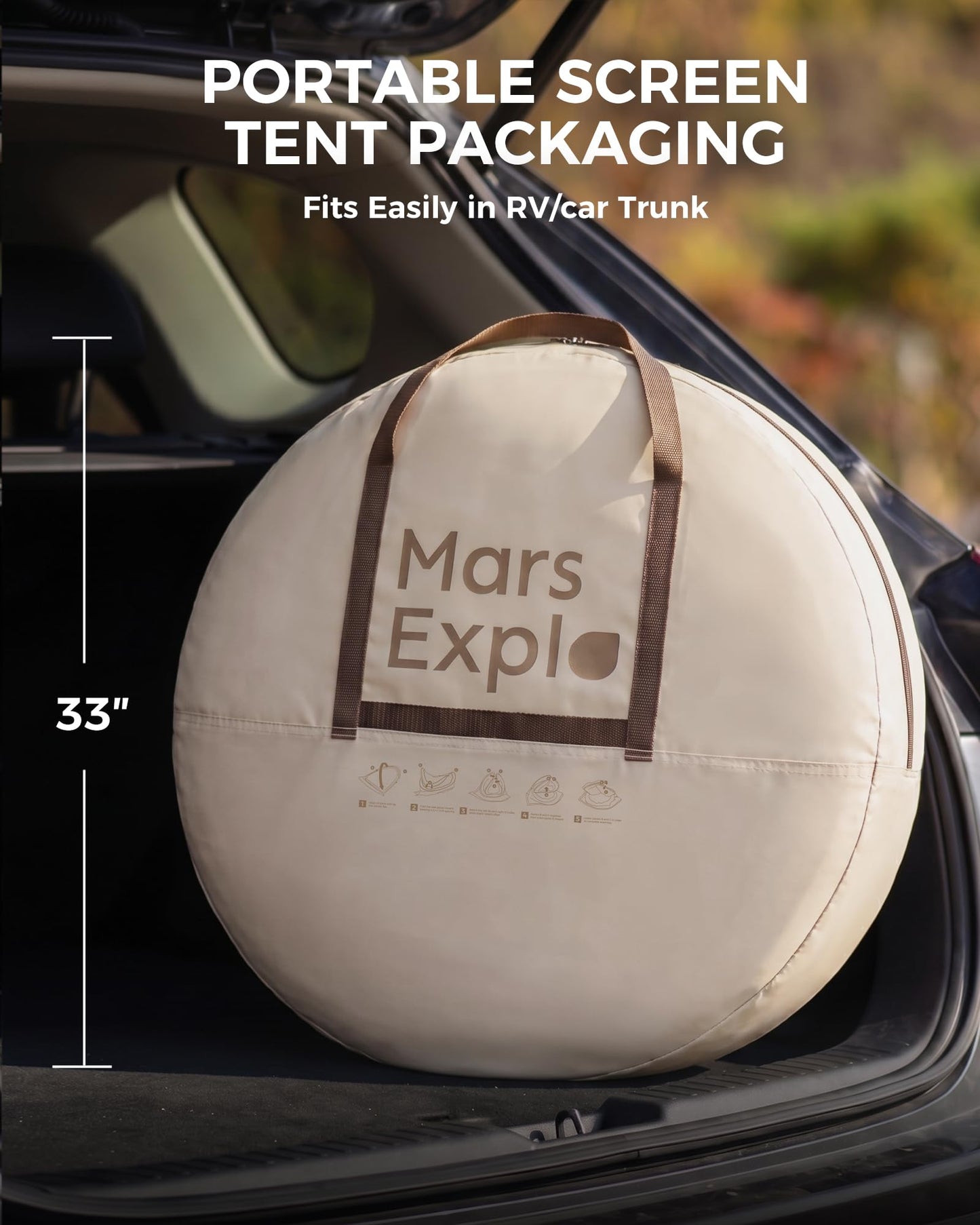 Mars Explo 12x12 FT Pop-Up Screen Tent, Portable Screen Room Canopy with Zipper Doors for Patio, Backyard, Deck & Outdoor Activities, Beige