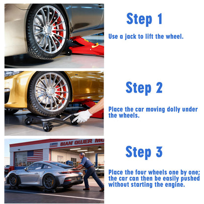 Car Dolly Set of 4, 9000 LBS Capacity Universal Vehicle Moving Dolly for Cars, SUVs, Motorcycles & Boats, Low-Profile Wheel Skates for Garage, Workshop and Marine Use